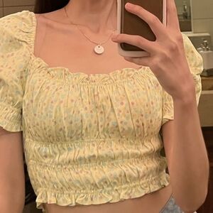 Zara Yellow Floral Puff Sleeve Blouse